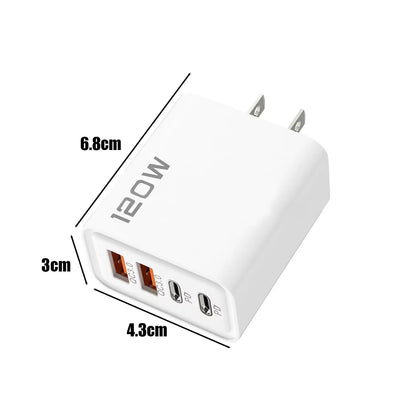 120W 4-Port USB-C Fast Charger – iPhone, Samsung, Xiaomi, Huawei