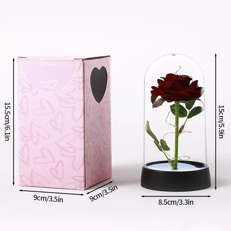 Red Rose LED Galaxy Rose – Artificial Flower in Glass Cover, Creative Gift for Valentine’s Day, Mother’s Day & Wedding Décor