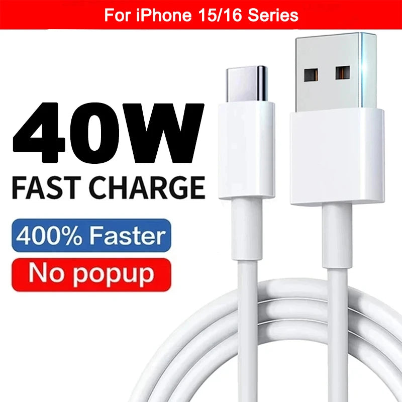 40W PD USB-C Fast Charger Cable – iPhone 16/15/14/13/12/11 & iPad