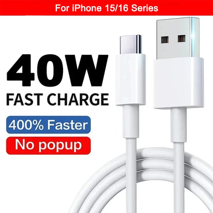 40W PD USB-C Fast Charger Cable – iPhone 16/15/14/13/12/11 & iPad