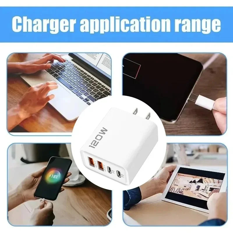 120W 4-Port USB-C Fast Charger – iPhone, Samsung, Xiaomi, Huawei