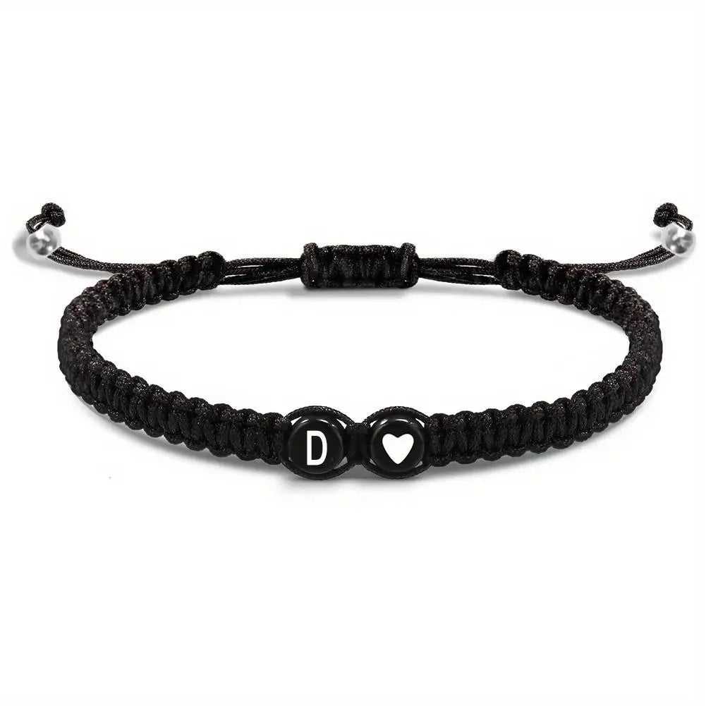 26 Letters Initial Heart Bracelet – Handmade Adjustable A-Z Name Braided Friendship Jewelry for Women & Men