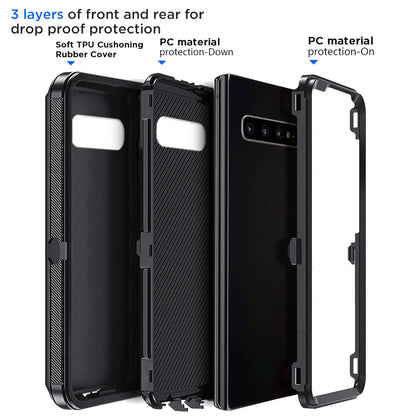 Black Heavy Duty Shockproof Case for Samsung Galaxy S10/S10+/S10e – Rugged 3-in-1 Hybrid Protective Cover