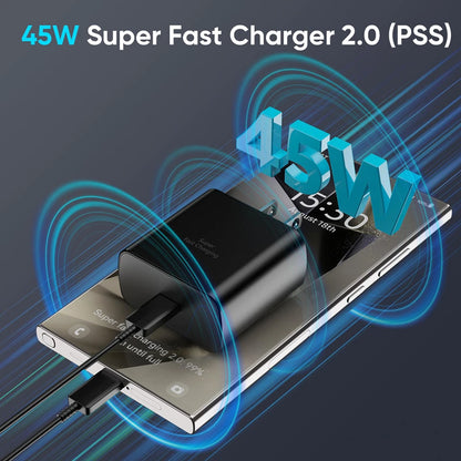 45W USB-C Fast Charger & Data Cable | Samsung Galaxy S25/S24/S23/S22 Ultra, Note 20