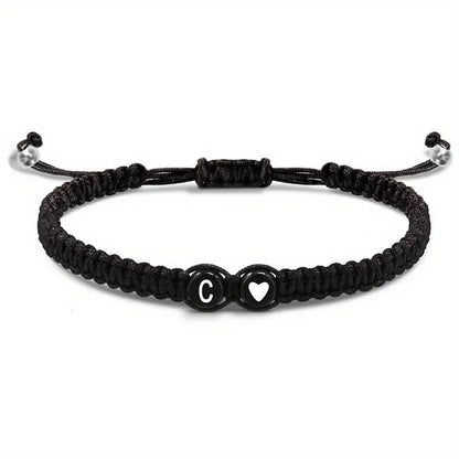 26 Letters Initial Heart Bracelet – Handmade Adjustable A-Z Name Braided Friendship Jewelry for Women & Men