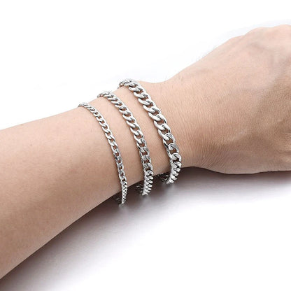 Fashion Stainless Steel Curb Cuban Chain Bracelet – Unisex Jewelry for Men & Women, Couple Wrist Gift