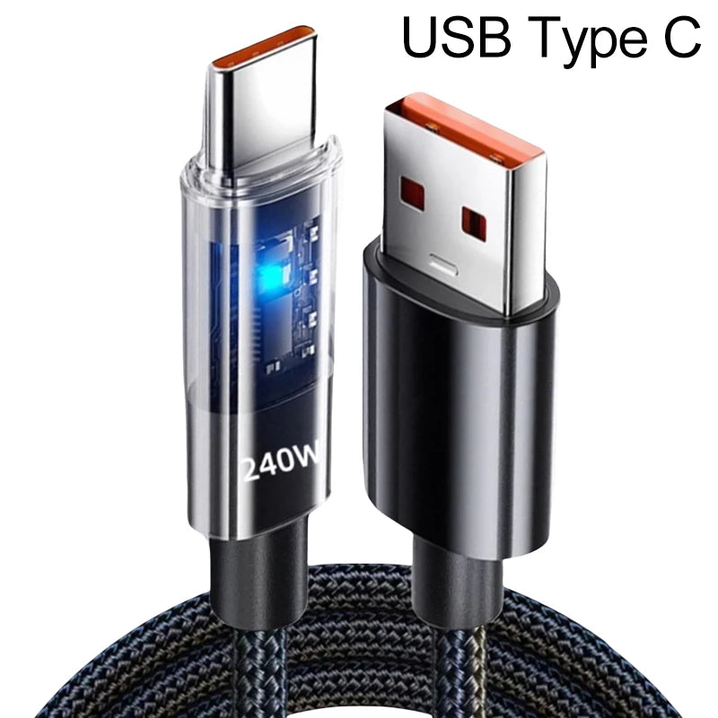 240W Nylon USB-C Fast Charging Cable – Samsung, Xiaomi, Huawei, Honor