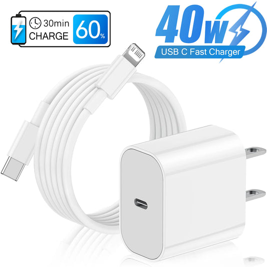 40W USB-C Fast Charger – iPhone 14/13/12/11, iPad, Type-C Cable