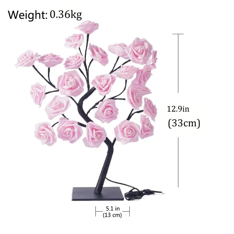 24 LED Rose Tree Night Light – USB Table Lamp for Home, Bedroom, Wedding & Holiday Decor
