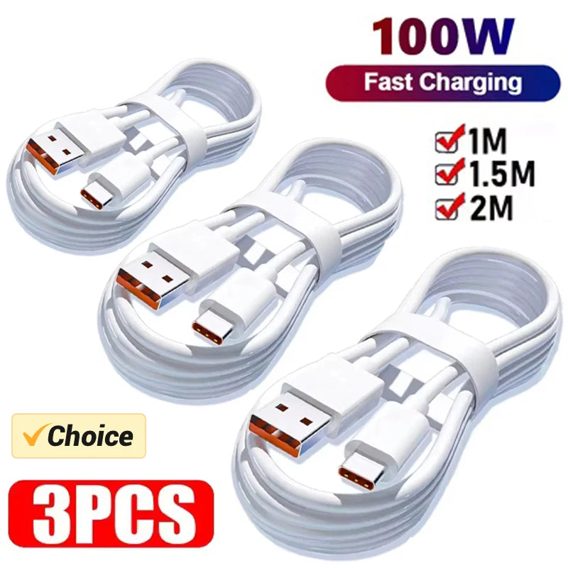 3-Pack 100W USB-C Fast Charging Cable – 6A Quick Charge