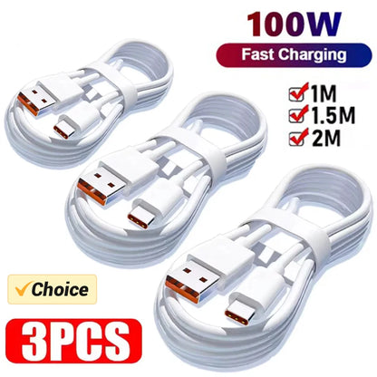 3-Pack 100W USB-C Fast Charging Cable – 6A Quick Charge