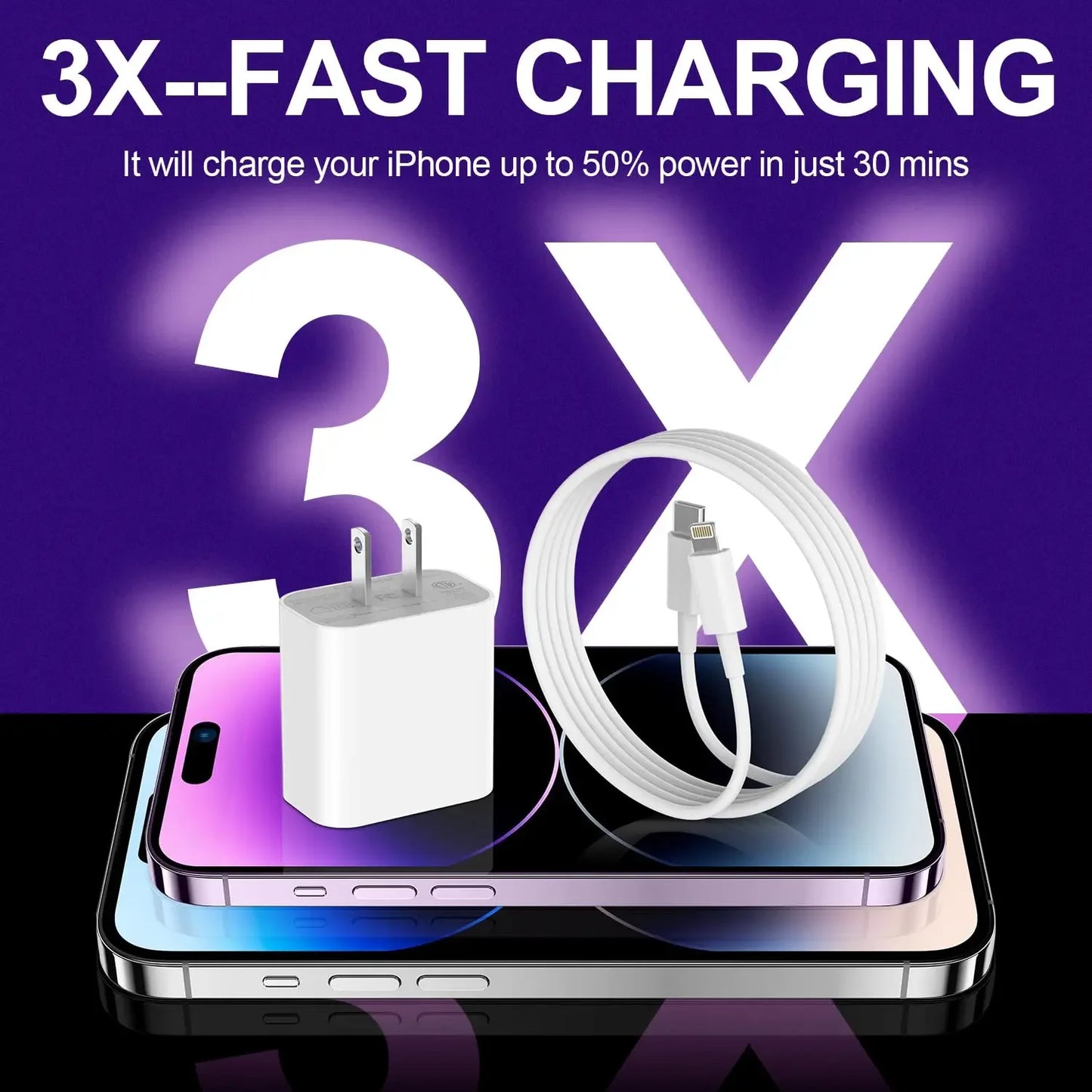20W USB-C Fast Charger – iPhone 14/13/12/11 & iPad, 6FT Cable