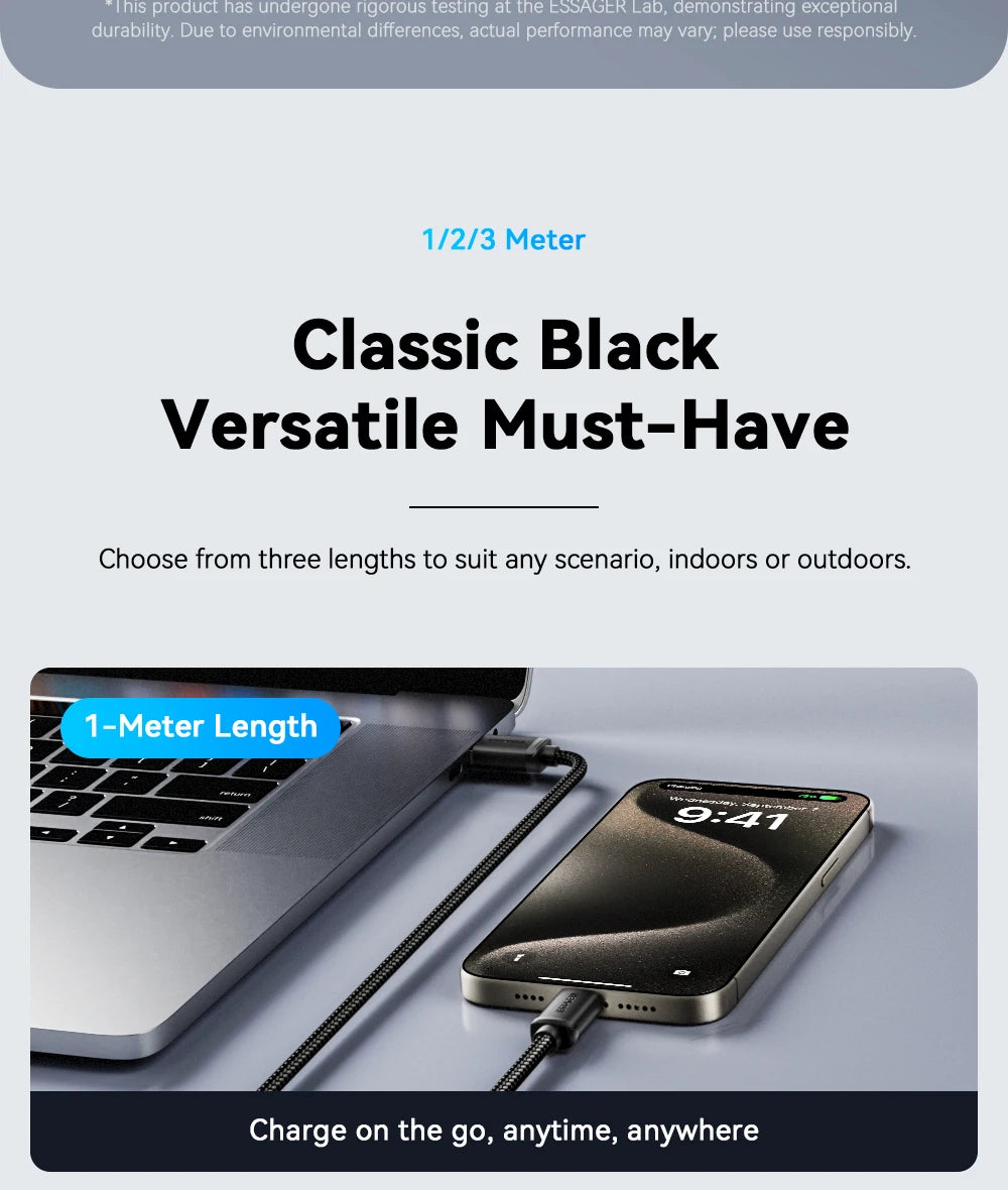 Essager 3A USB-C Fast Charging Cable for iPhone 15, Huawei, Xiaomi, Samsung