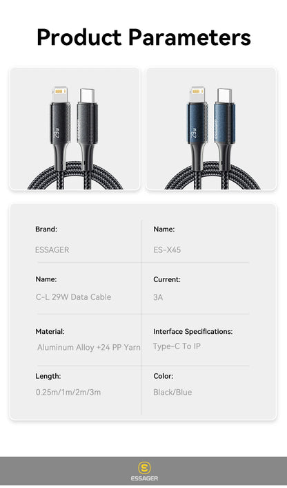 Essager 29W USB-C to Lightning Cable – iPhone 14–8 & iPad, MacBook