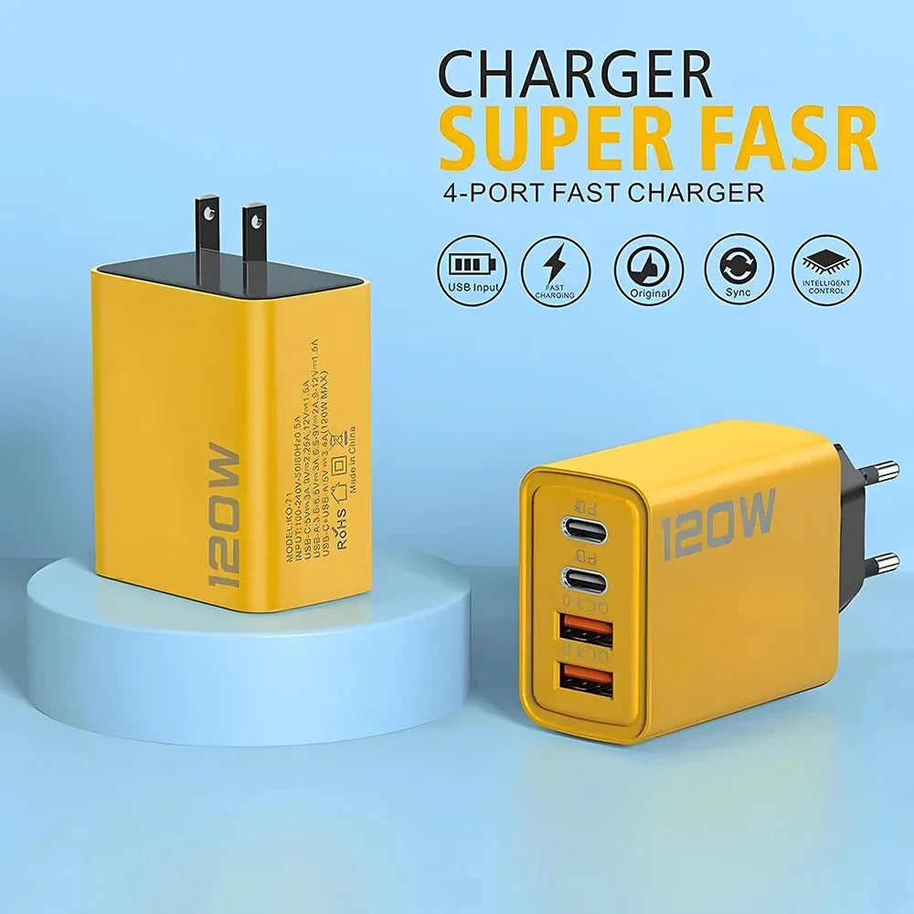 120W USB-C PD Fast Charger – iPhone, Samsung, Xiaomi Quick Charge 3.0