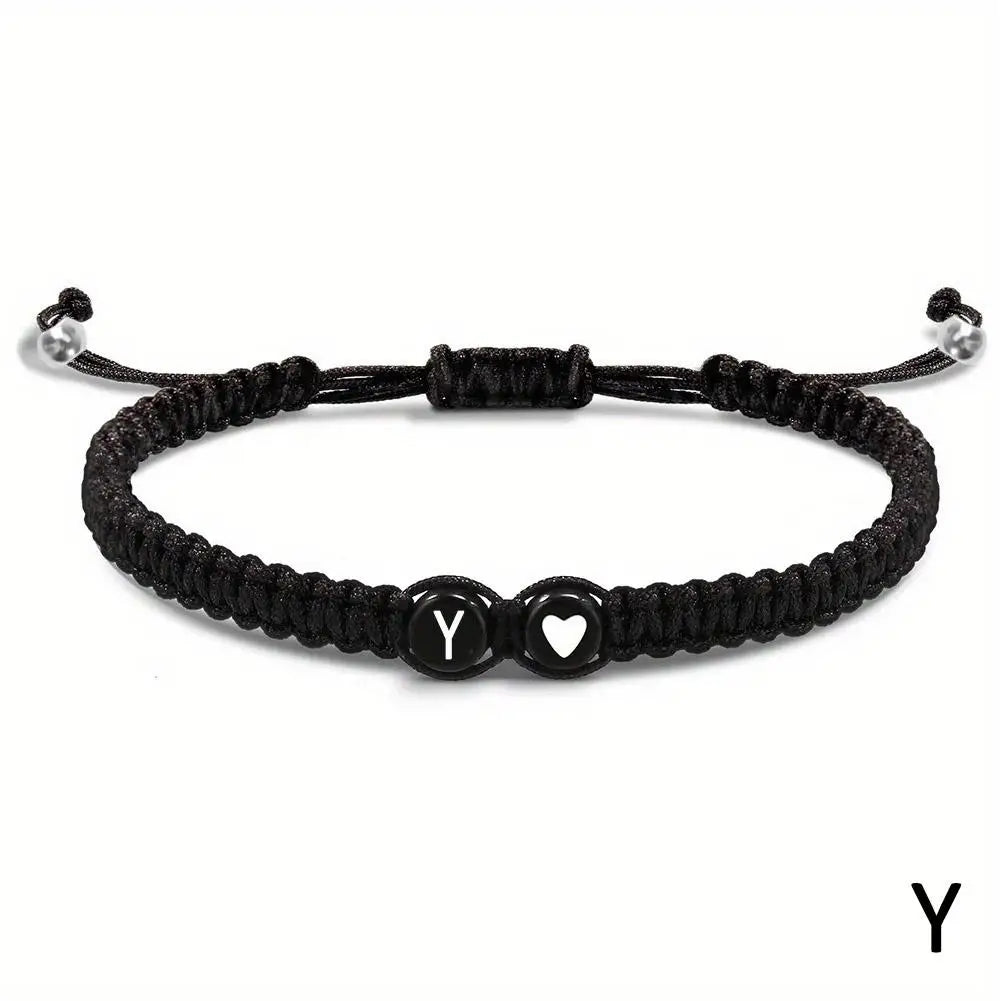 26 Letters Initial Heart Bracelet – Handmade Adjustable A-Z Name Braided Friendship Jewelry for Women & Men
