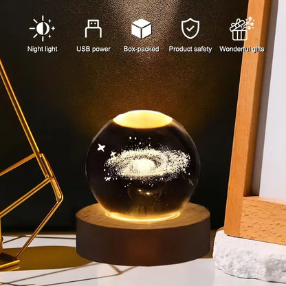 3D Crystal Galaxy Night Light – Glowing Planet Lamp, Bedside Table Decor & Christmas Gift