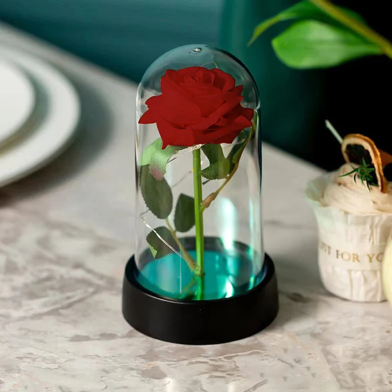 Red Rose LED Galaxy Rose – Artificial Flower in Glass Cover, Creative Gift for Valentine’s Day, Mother’s Day & Wedding Décor