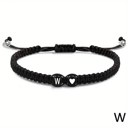 26 Letters Initial Heart Bracelet – Handmade Adjustable A-Z Name Braided Friendship Jewelry for Women & Men