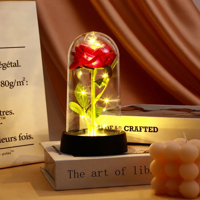 Red Rose LED Galaxy Rose – Artificial Flower in Glass Cover, Creative Gift for Valentine’s Day, Mother’s Day & Wedding Décor
