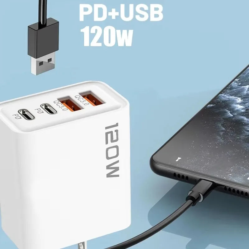 120W 4-Port USB-C Fast Charger – iPhone, Samsung, Xiaomi, Huawei