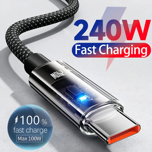 240W Nylon USB-C Fast Charging Cable – Samsung, Xiaomi, Huawei, Honor