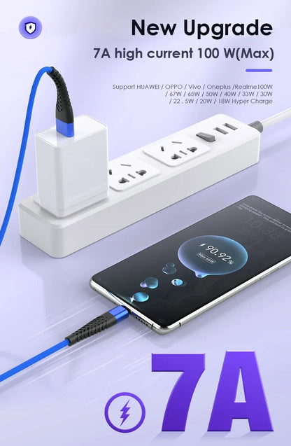 100W 7A USB-C Fast Charging Cable – iPhone, Xiaomi, Huawei, Samsung
