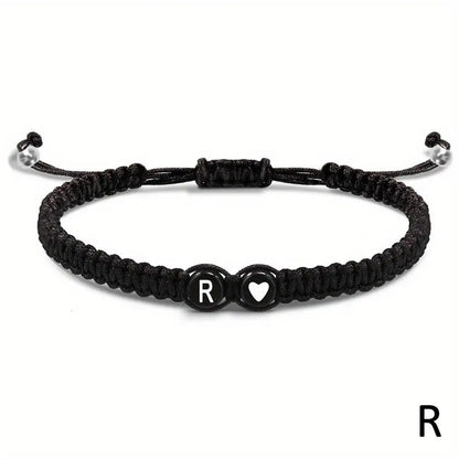 26 Letters Initial Heart Bracelet – Handmade Adjustable A-Z Name Braided Friendship Jewelry for Women & Men
