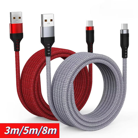 6A Nylon USB-C Fast Charging Cable – Samsung, Huawei, Xiaomi (1–8M)