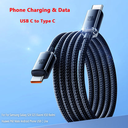 120W 6A USB-C to USB-C Fast Charger – Samsung, Xiaomi, Huawei, MacBook, iPad