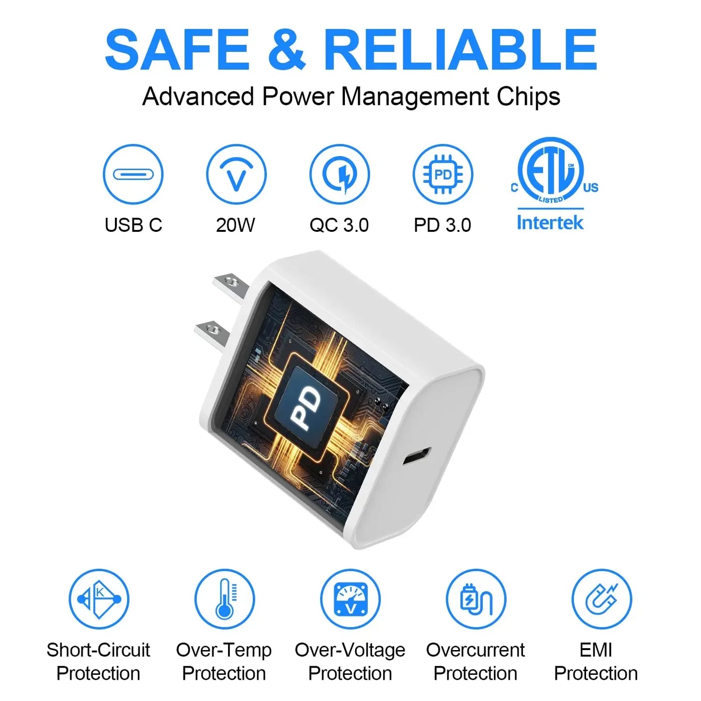 20W USB-C Fast Charger – iPhone 14/13/12/11 & iPad, 6FT Cable