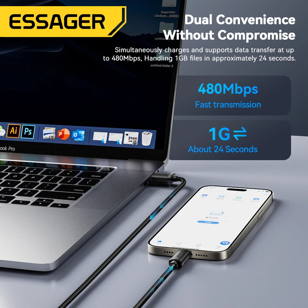 Essager 3A USB-C Fast Charging Cable for iPhone 15, Huawei, Xiaomi, Samsung