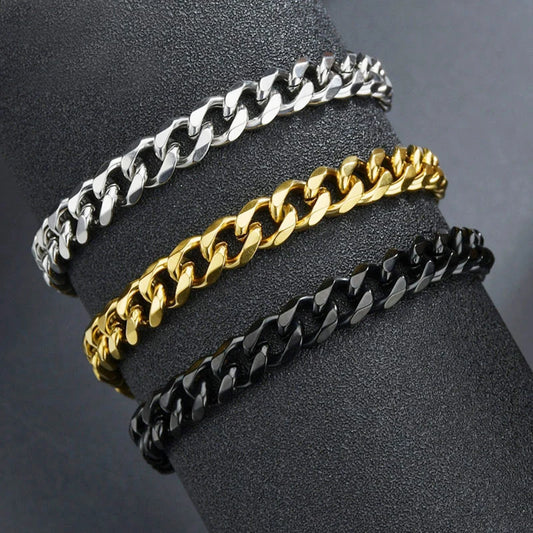 Fashion Stainless Steel Curb Cuban Chain Bracelet – Unisex Jewelry for Men & Women, Couple Wrist Gift