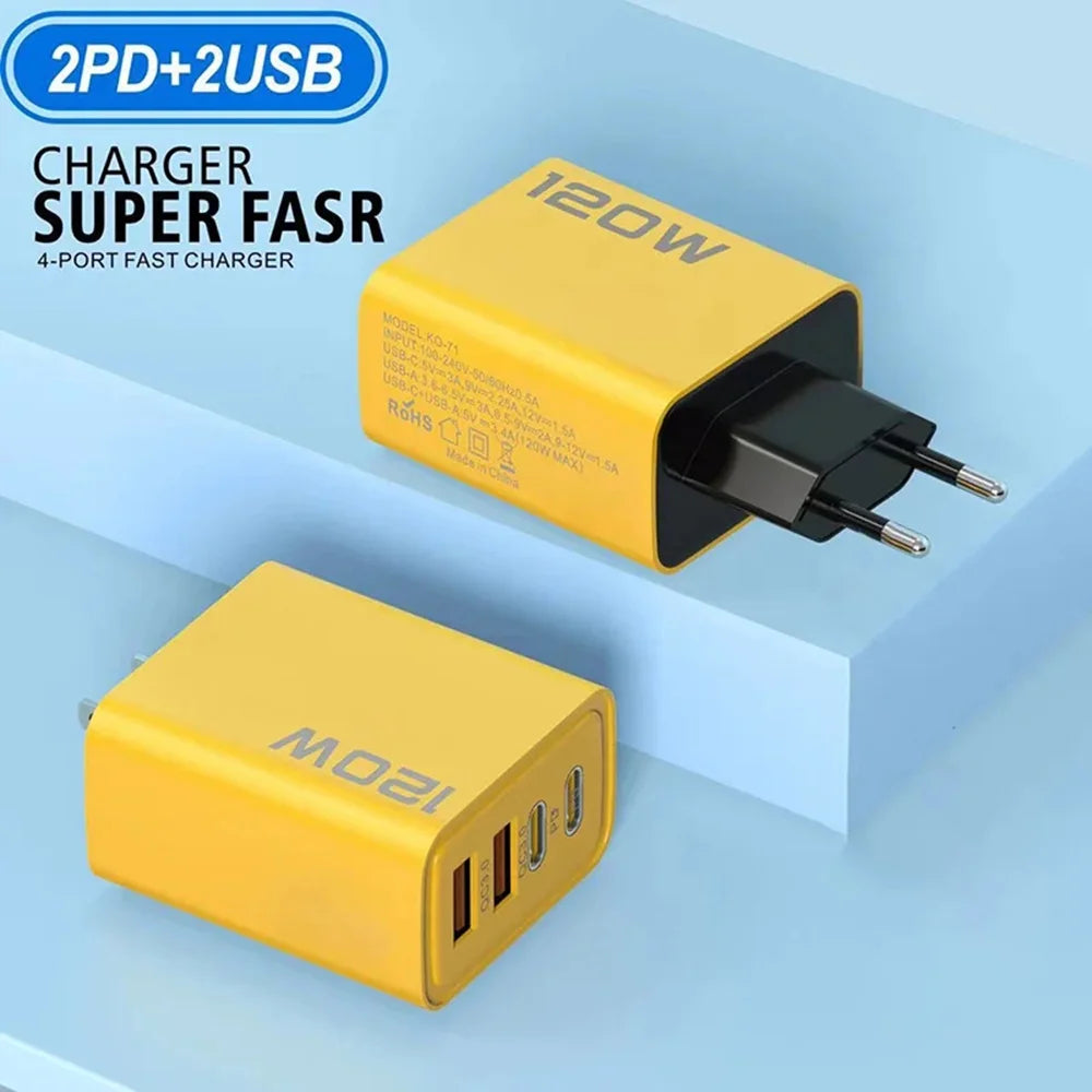 120W PD USB-C Fast Charger – iPhone 15 Pro & Samsung Quick Charge 3.0
