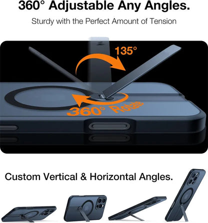 360° Hidden Metal Stand Magnetic Case for iPhone 12–16 Pro Max & Plus – MagSafe Compatible