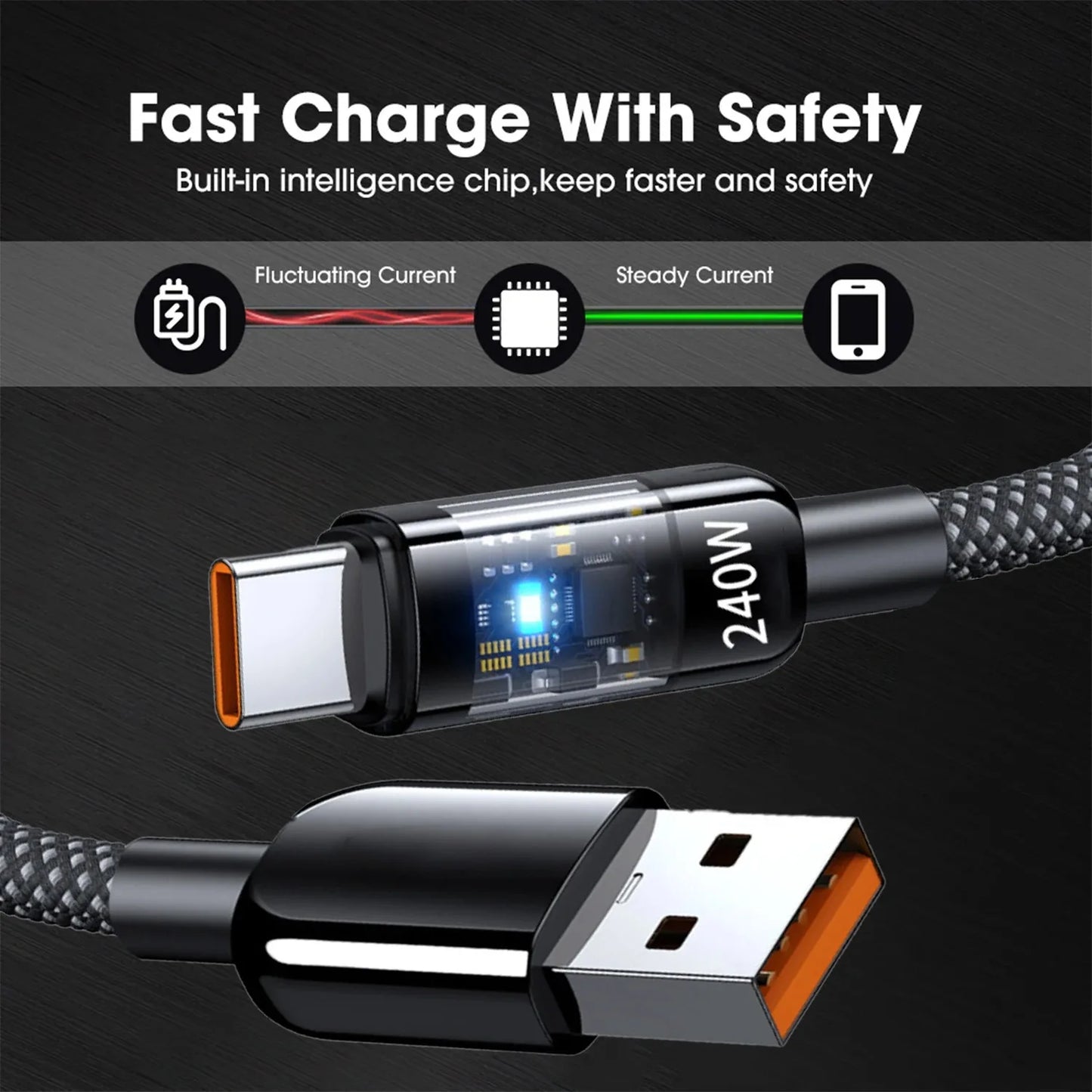240W USB to USB-C Fast Charging Cable – Samsung, Xiaomi, Huawei, OPPO
