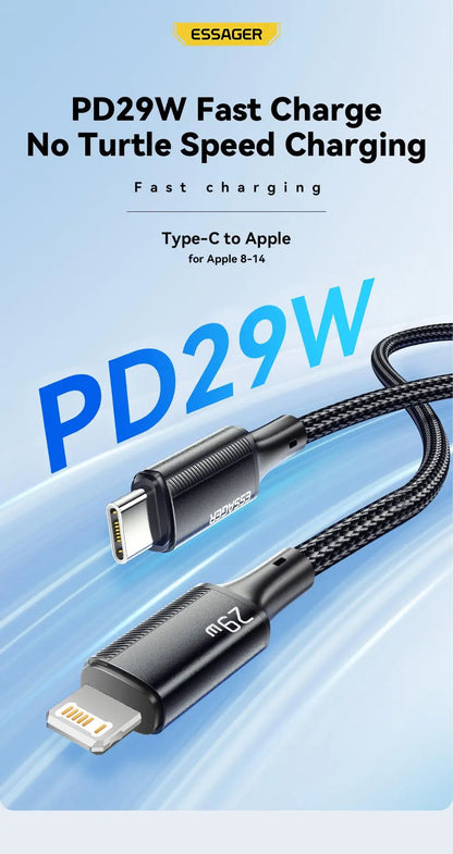 Essager 29W USB-C to Lightning Cable – iPhone 14–8 & iPad, MacBook