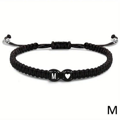 26 Letters Initial Heart Bracelet – Handmade Adjustable A-Z Name Braided Friendship Jewelry for Women & Men