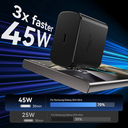 45W USB-C Fast Charger & Data Cable | Samsung Galaxy S25/S24/S23/S22 Ultra, Note 20