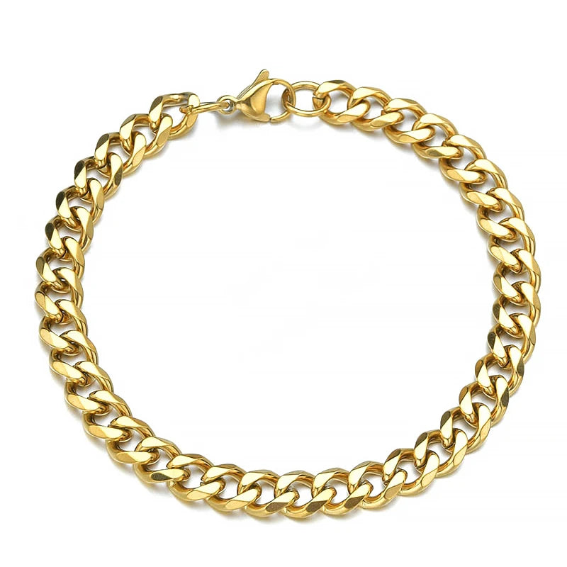 Fashion Stainless Steel Curb Cuban Chain Bracelet – Unisex Jewelry for Men & Women, Couple Wrist Gift