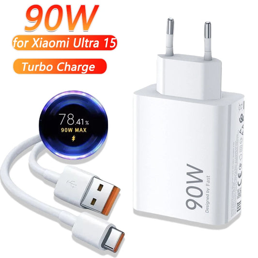90W USB-C Fast Charger for Xiaomi 15/14/13/12/11 Ultra, Redmi Note 12T/13 Pro Turbo