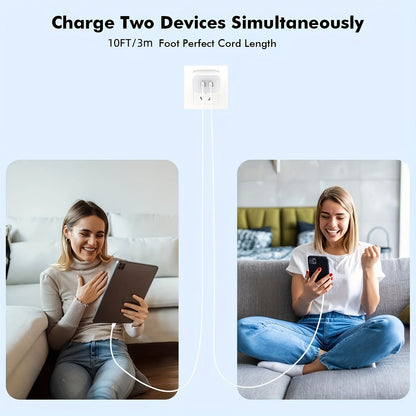 2-Pack 40W PD Dual-Port Charger – iPhone 15 & iPad Pro, 10FT USB-C Cable