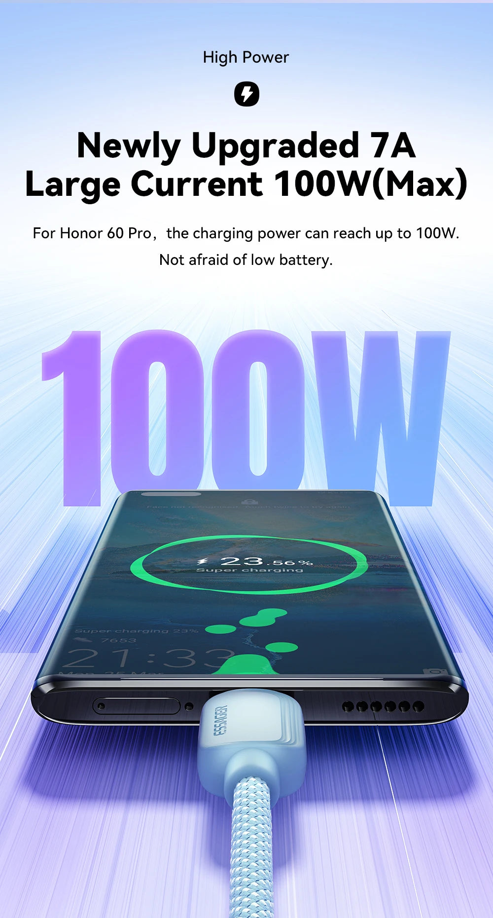 Essager 100W USB-C Cable – Huawei Honor, Xiaomi, OnePlus, Samsung