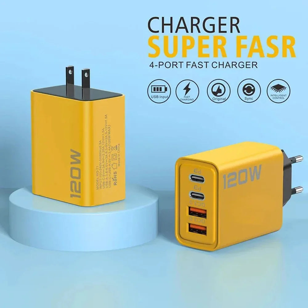 120W PD USB-C Fast Charger – iPhone 15 Pro & Samsung Quick Charge 3.0