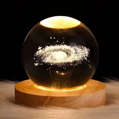3D Crystal Galaxy Night Light – Glowing Planet Lamp, Bedside Table Decor & Christmas Gift