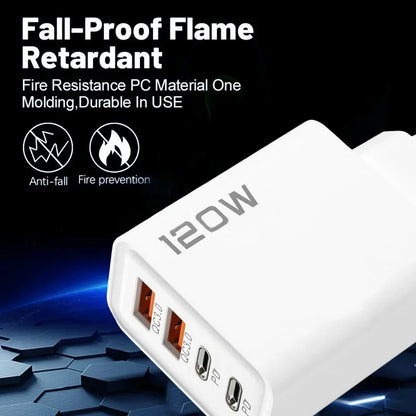 120W 4-Port USB-C Fast Charger – iPhone, Samsung, Xiaomi, Huawei