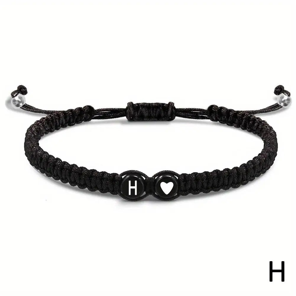 26 Letters Initial Heart Bracelet – Handmade Adjustable A-Z Name Braided Friendship Jewelry for Women & Men