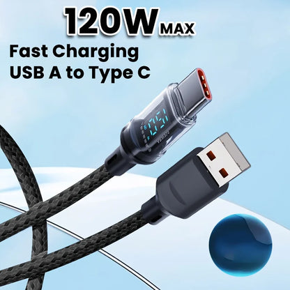 120W USB to USB-C Fast Charging Cable – Huawei, Oppo, Vivo, LED