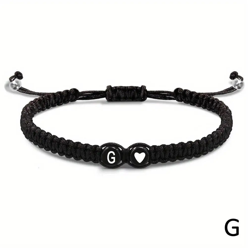 26 Letters Initial Heart Bracelet – Handmade Adjustable A-Z Name Braided Friendship Jewelry for Women & Men