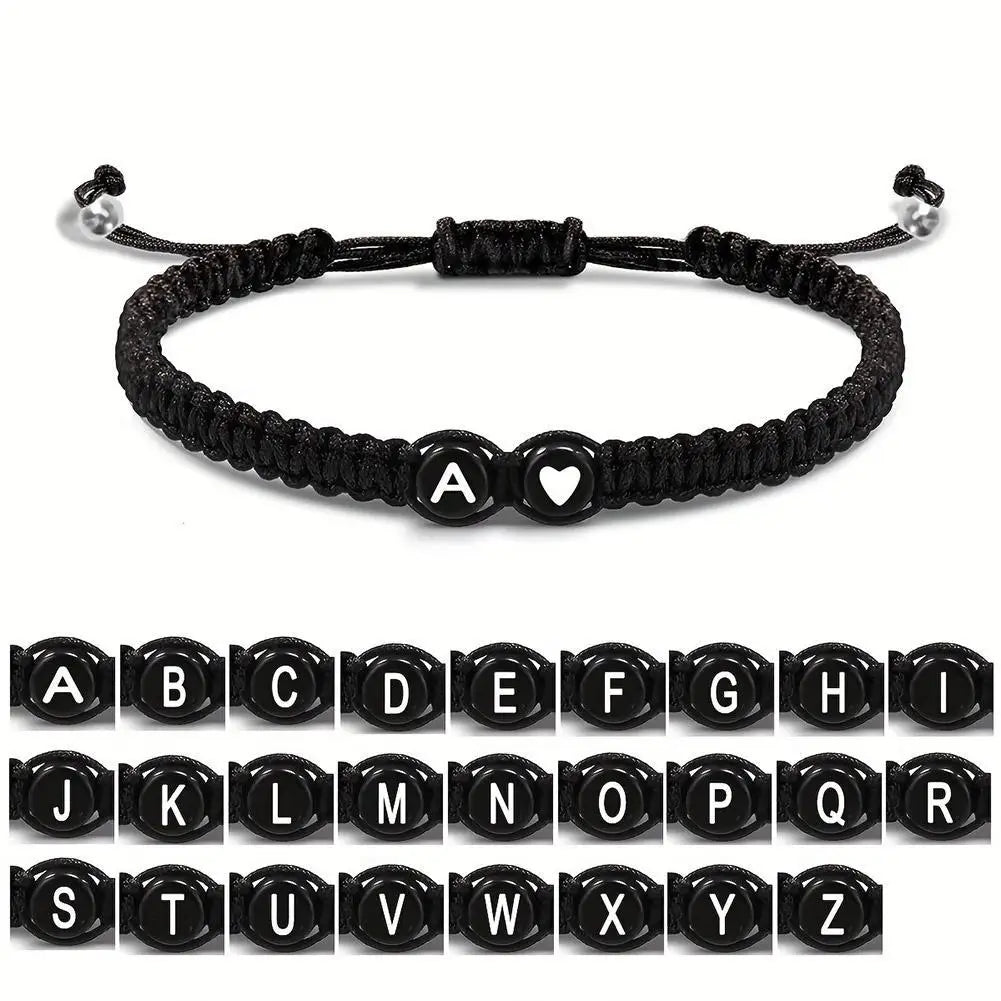 26 Letters Initial Heart Bracelet – Handmade Adjustable A-Z Name Braided Friendship Jewelry for Women & Men